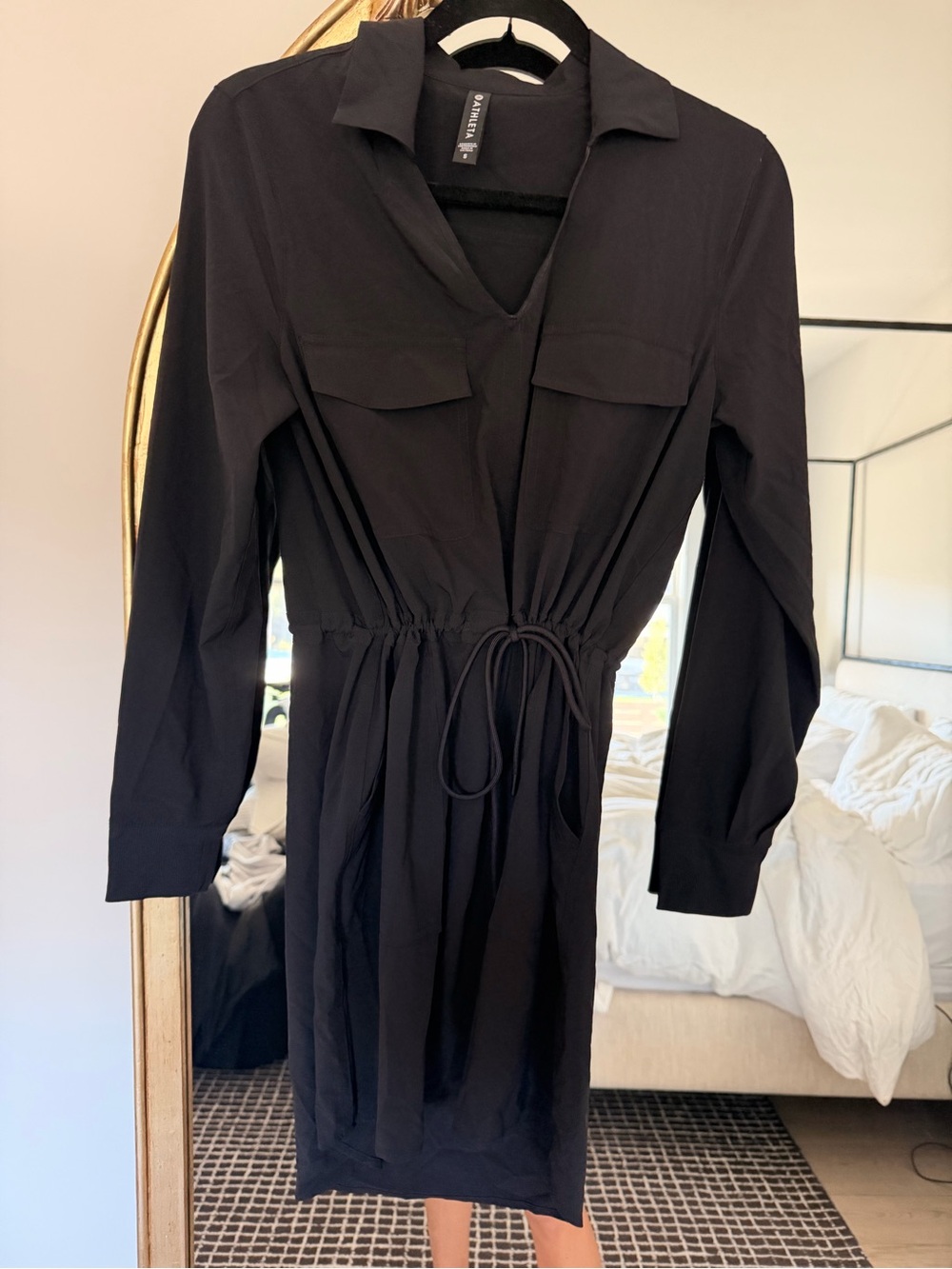 Athleta Black Drawstring Shirt Dress